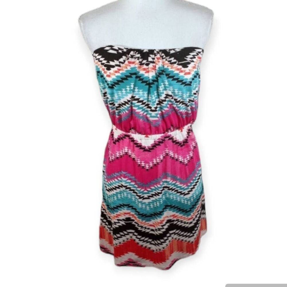 TRIXXI MULTICOLOR STRAPLESS MINI DRESS SZ.L EUC.